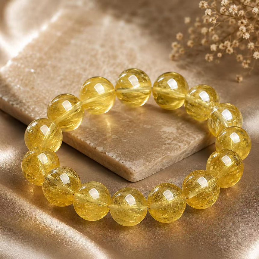 Natural Golden Rutilated Quartz Crystal Bracelet