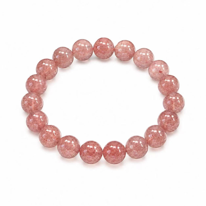 Natural Strawberry Quartz Crystal Bracelet – Genuine Pink Gemstone Beaded Bracelet