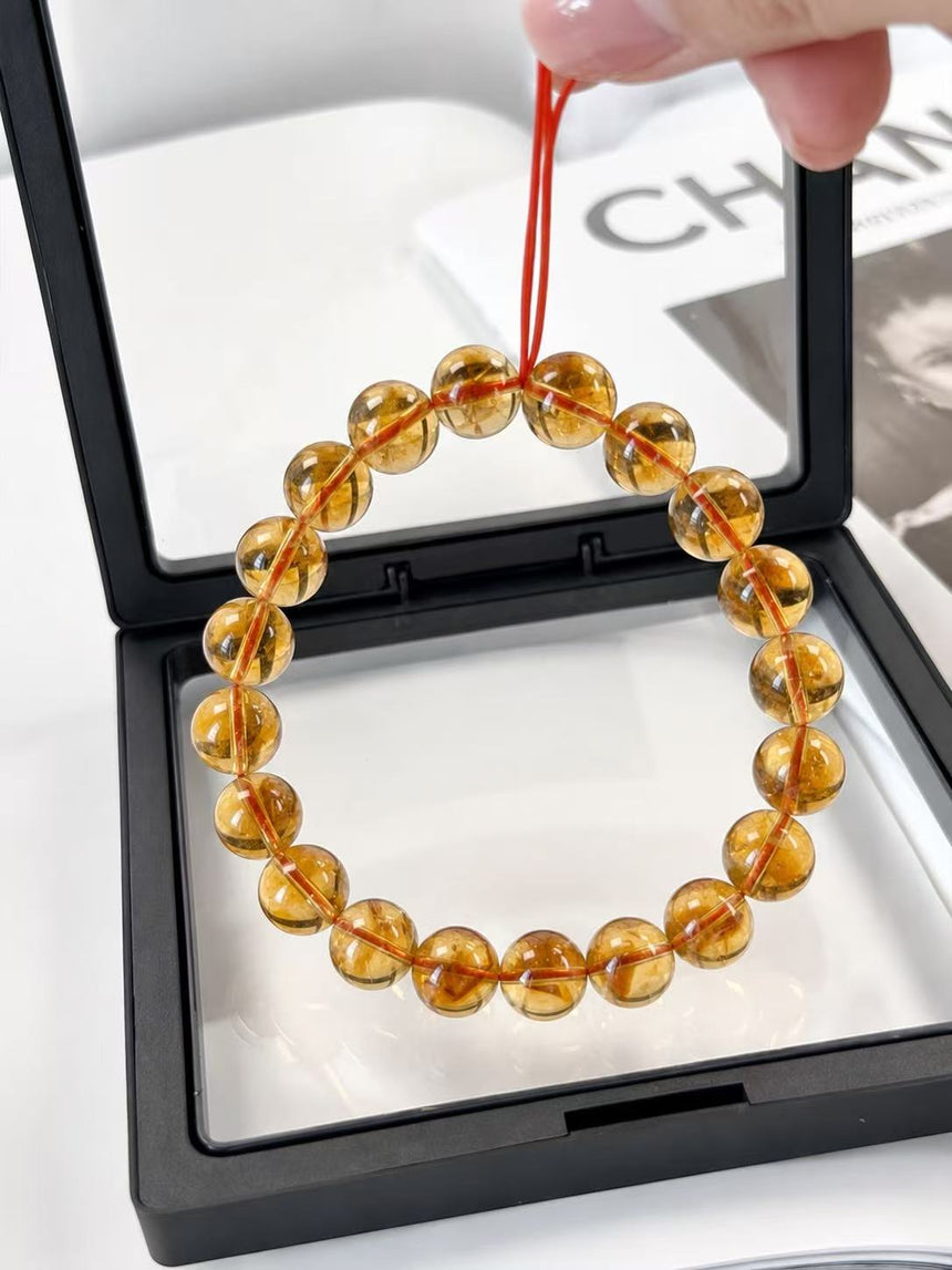 Natural Golden Citrine Crystal Bracelet – Genuine Yellow Gemstone Beaded Bracelet