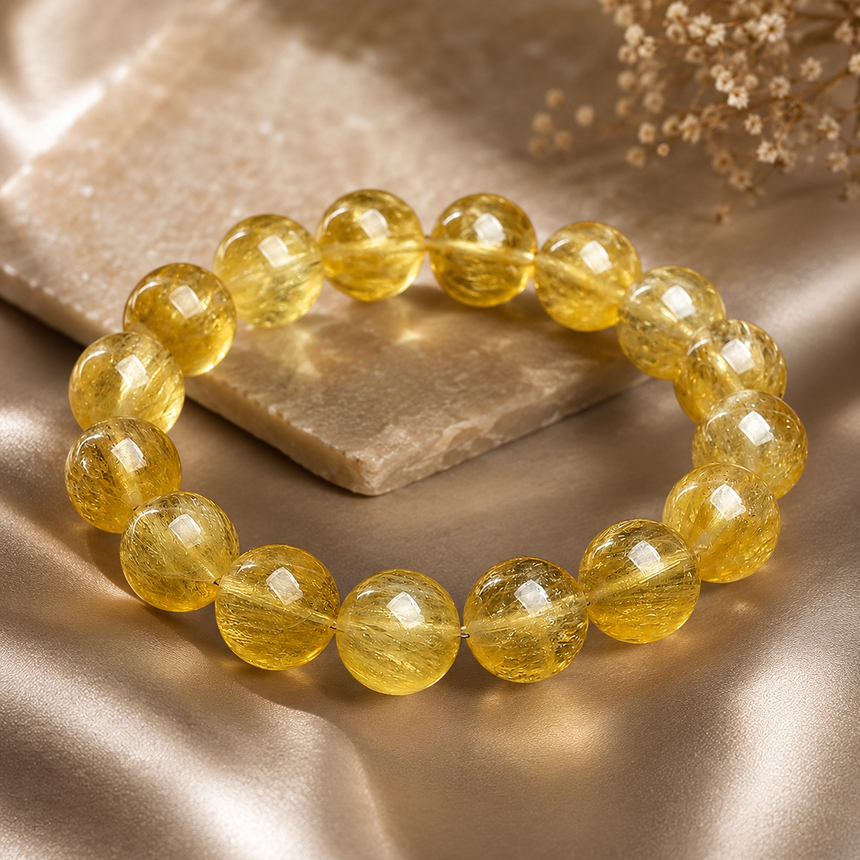Natural Golden Rutilated Quartz Crystal Bracelet