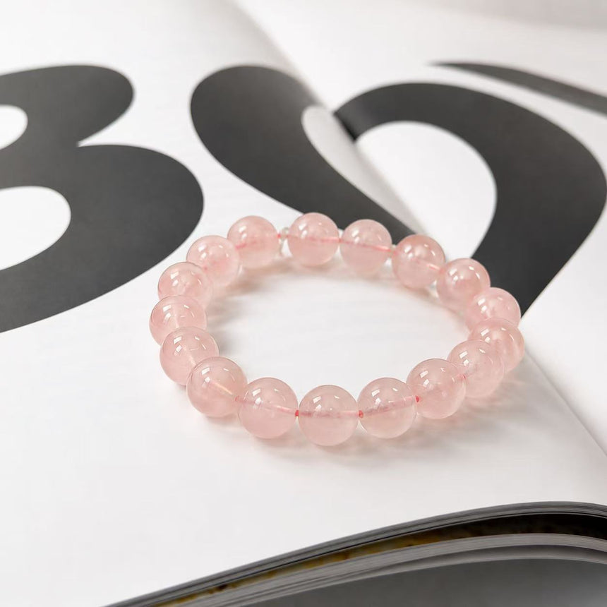 Natural Rose Quartz Genuine Pink Crystal Beaded Bracelet