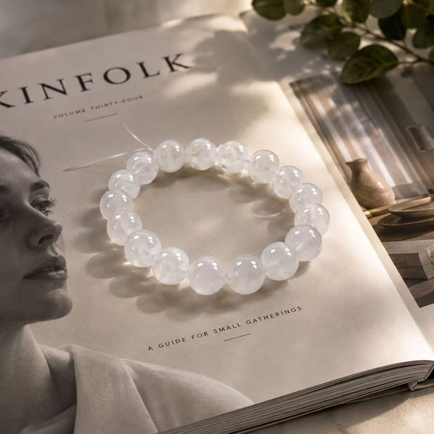 Natural White Moonstone Crystal Beaded Bracelet