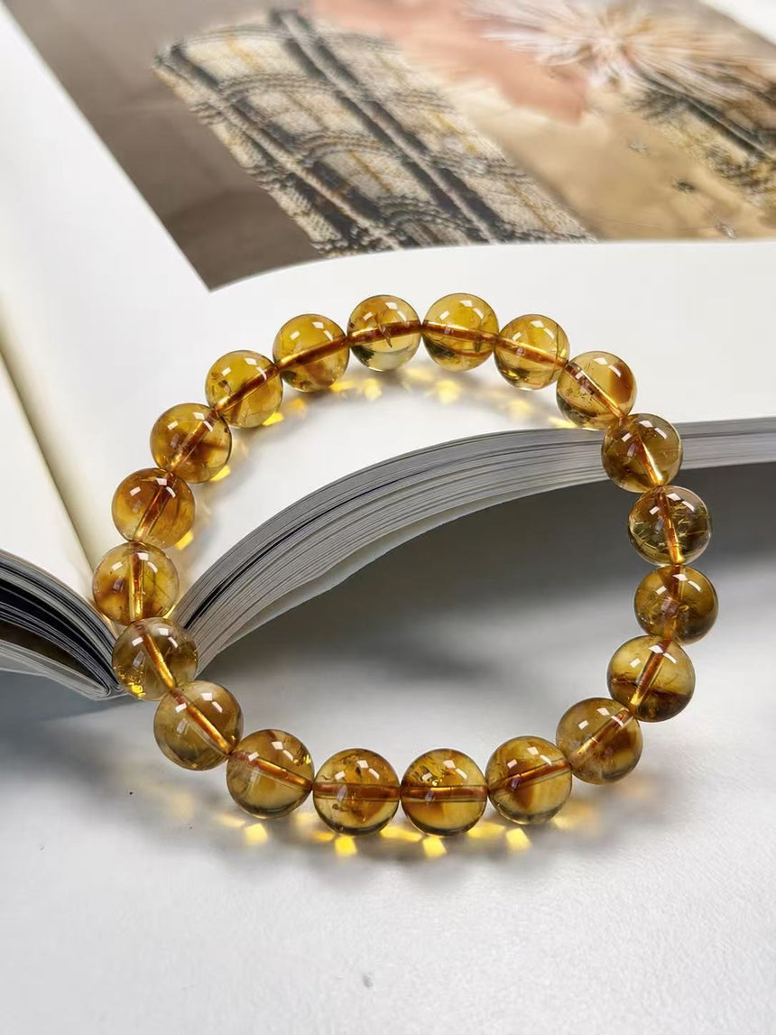 Natural Golden Citrine Crystal Bracelet – Genuine Yellow Gemstone Beaded Bracelet