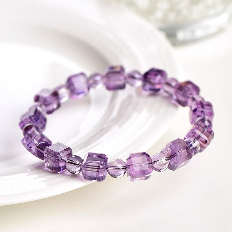 Natural Brazilian Amethyst Cube Crystal Bracelet