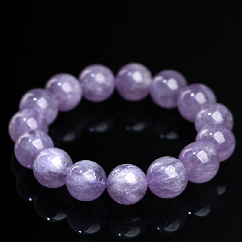Natural Lavender Kunzite Crystal Bracelet – Premium Round Bead Gemstone Bracelet