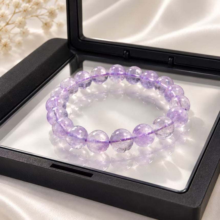 Natural Lavender Amethyst Bracelet – Genuine Healing Crystal Gemstone Beads