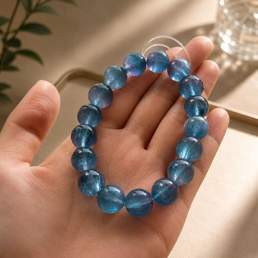 Natural Blue Apatite Crystal Beaded  Genuine Gemstone Bracelet