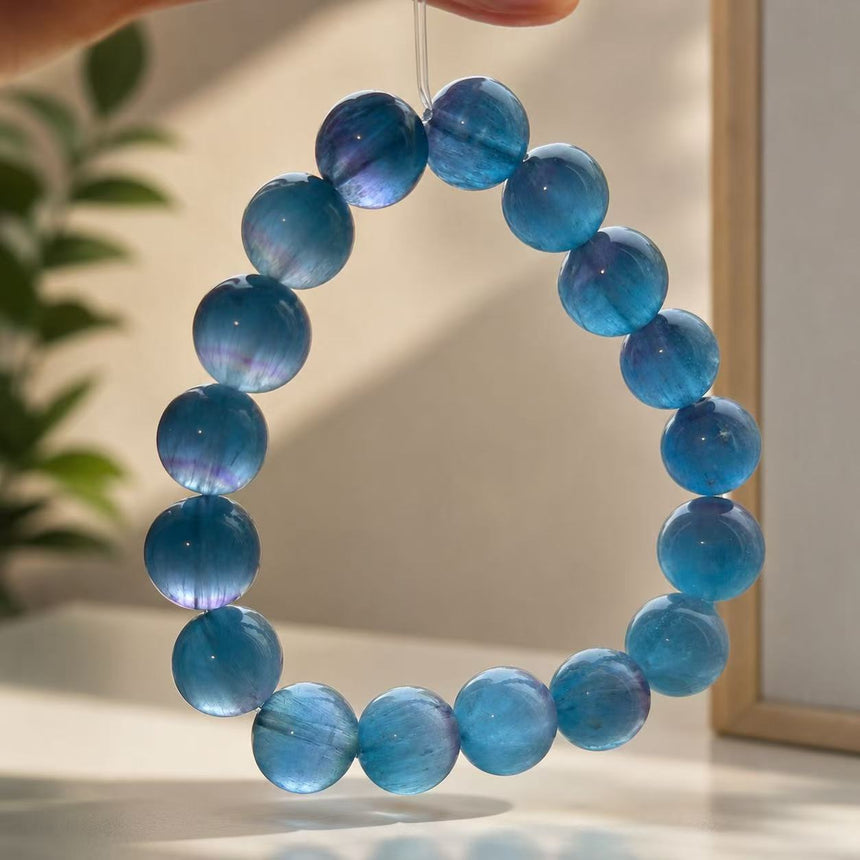 Natural Blue Apatite Crystal Beaded  Genuine Gemstone Bracelet