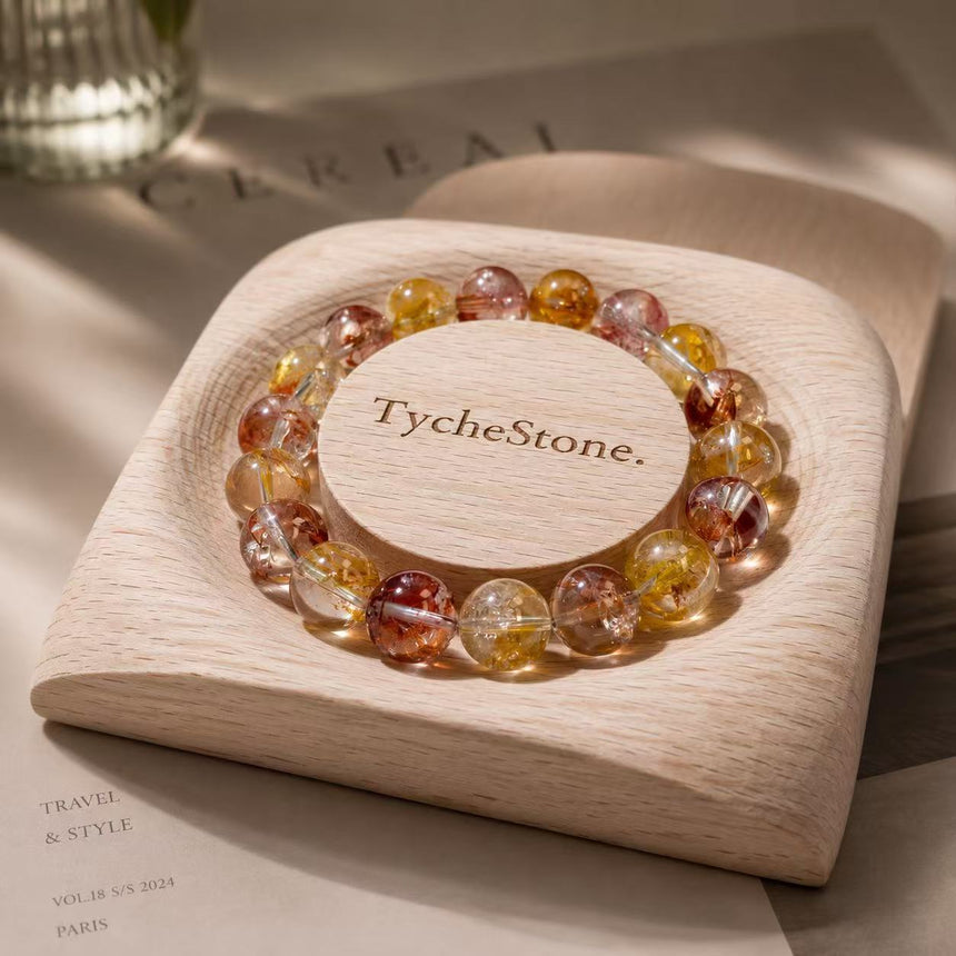 Natural Multi-Color Rutilated Quartz Crystal Bracelet