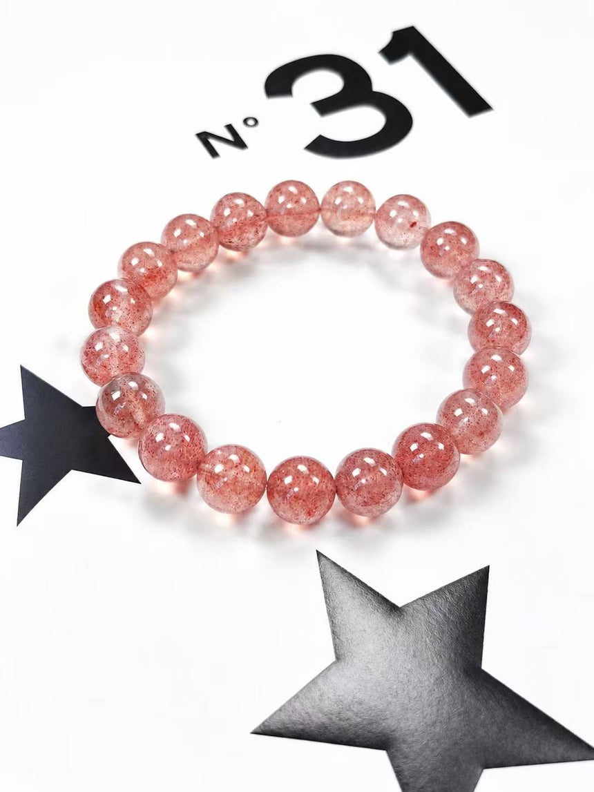 Natural Strawberry Quartz Crystal Bracelet – Genuine Pink Gemstone Beaded Bracelet