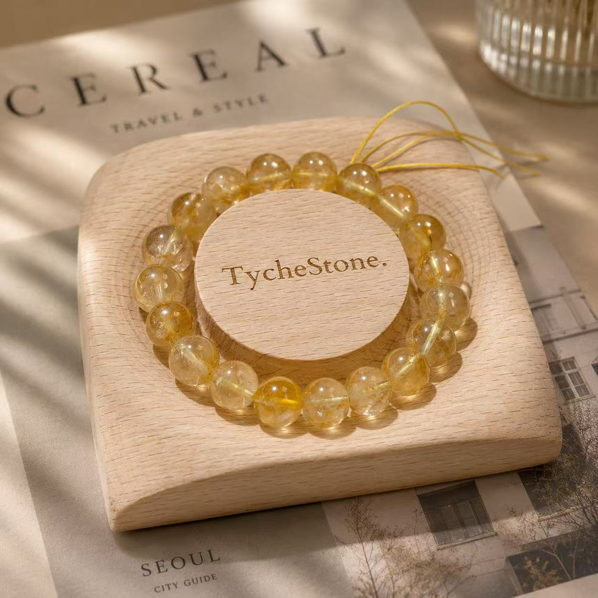 Natural Yellow Garden Quartz Crystal Bracelet | Genuine Gemstone Beaded Bracelet