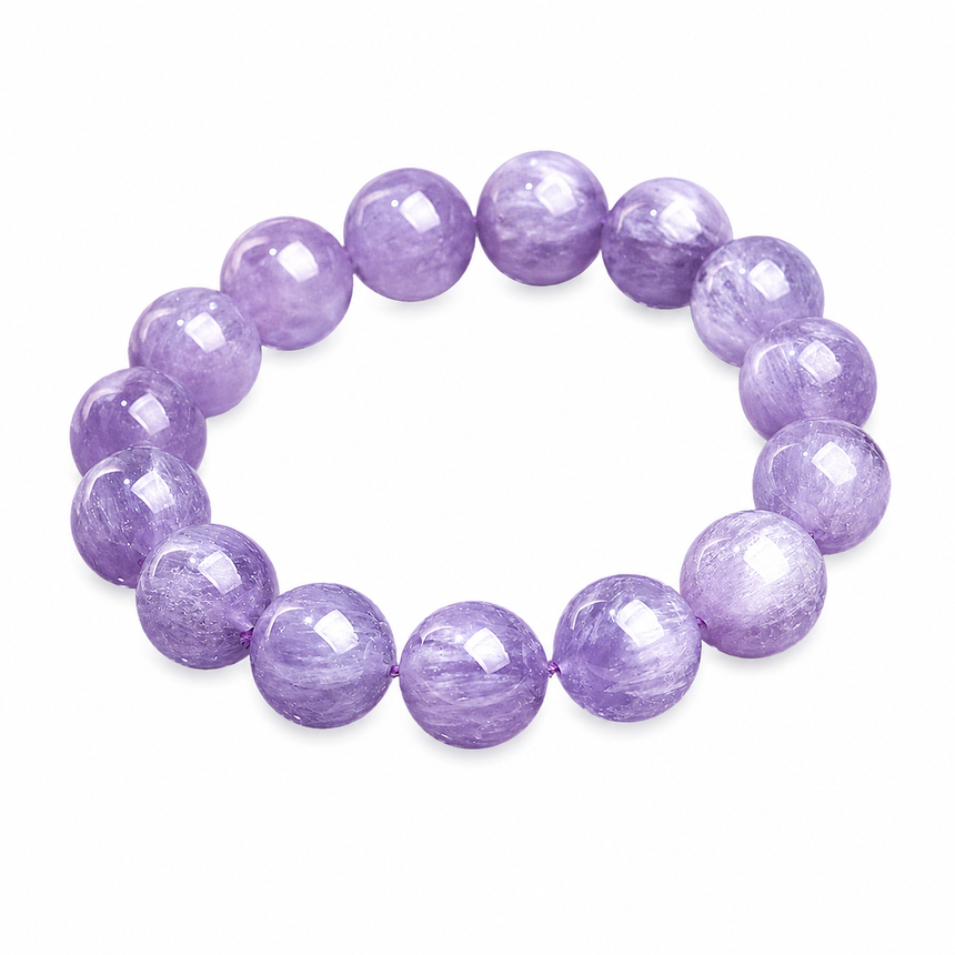 Natural Lavender Kunzite Crystal Bracelet – Premium Round Bead Gemstone Bracelet