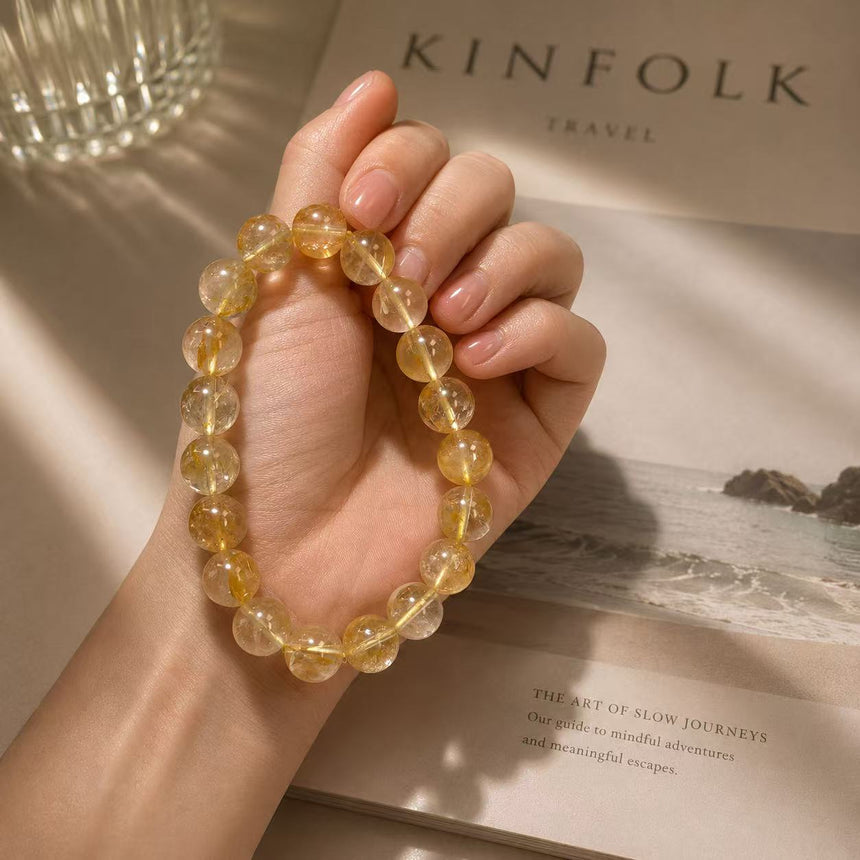 Natural Yellow Garden Quartz Crystal Bracelet | Genuine Gemstone Beaded Bracelet
