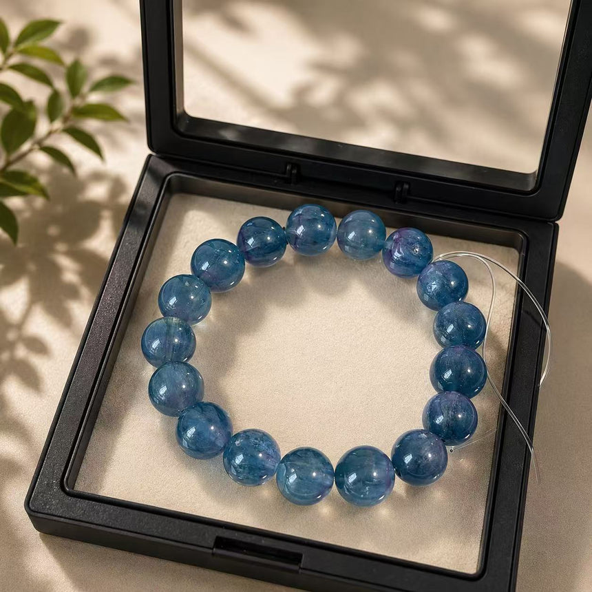 Natural Blue Apatite Crystal Beaded  Genuine Gemstone Bracelet