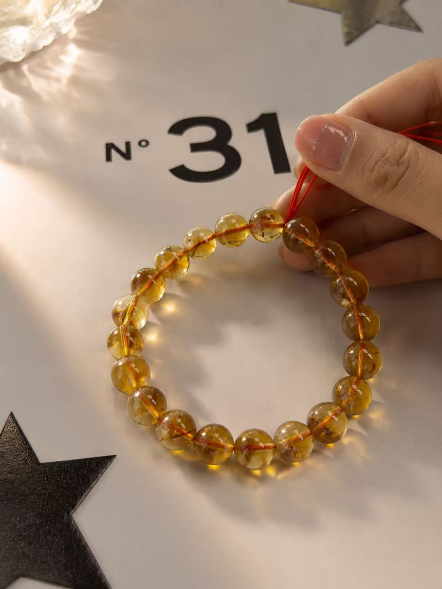 Natural Golden Citrine Crystal Bracelet – Genuine Yellow Gemstone Beaded Bracelet