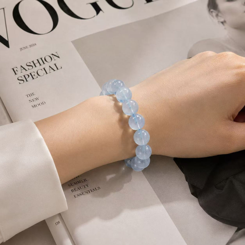Natural Aquamarine Gemstone Beaded Bracelet