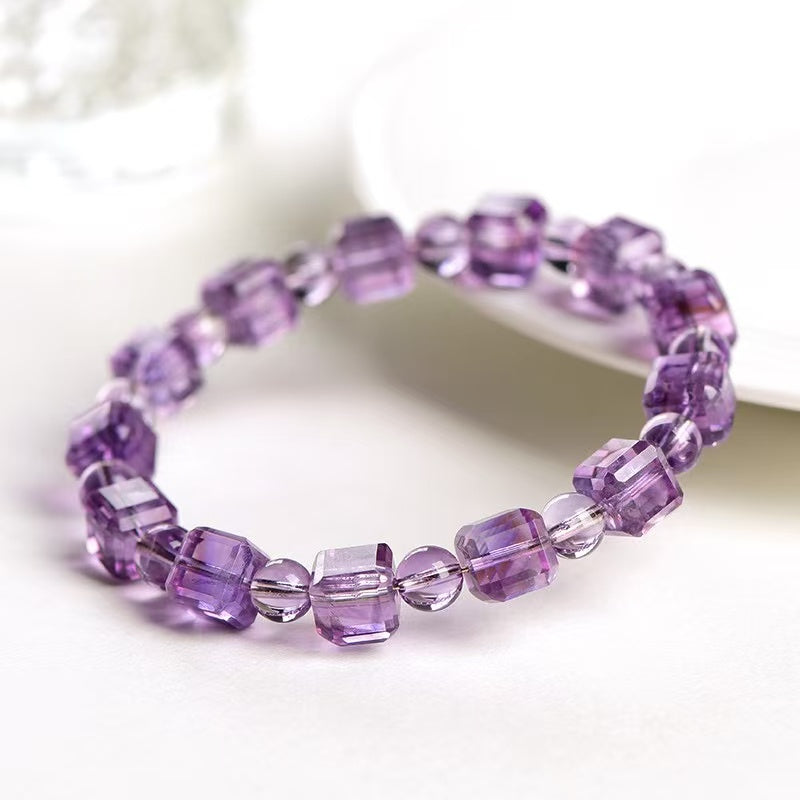 Natural Brazilian Amethyst Cube Crystal Bracelet