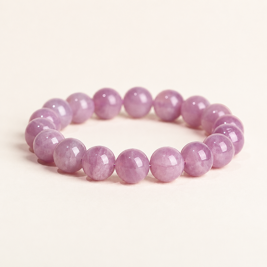 Natural Lavender Kunzite Crystal Bracelet – Premium Round Bead Gemstone Bracelet