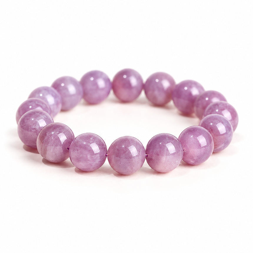 Natural Lavender Kunzite Crystal Bracelet – Premium Round Bead Gemstone Bracelet