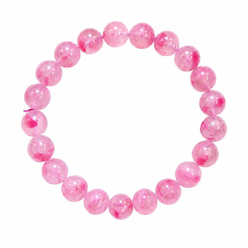 Natural Strawberry Quartz Crystal Bracelet Genuine Pink Gemstone Beaded Bracelet