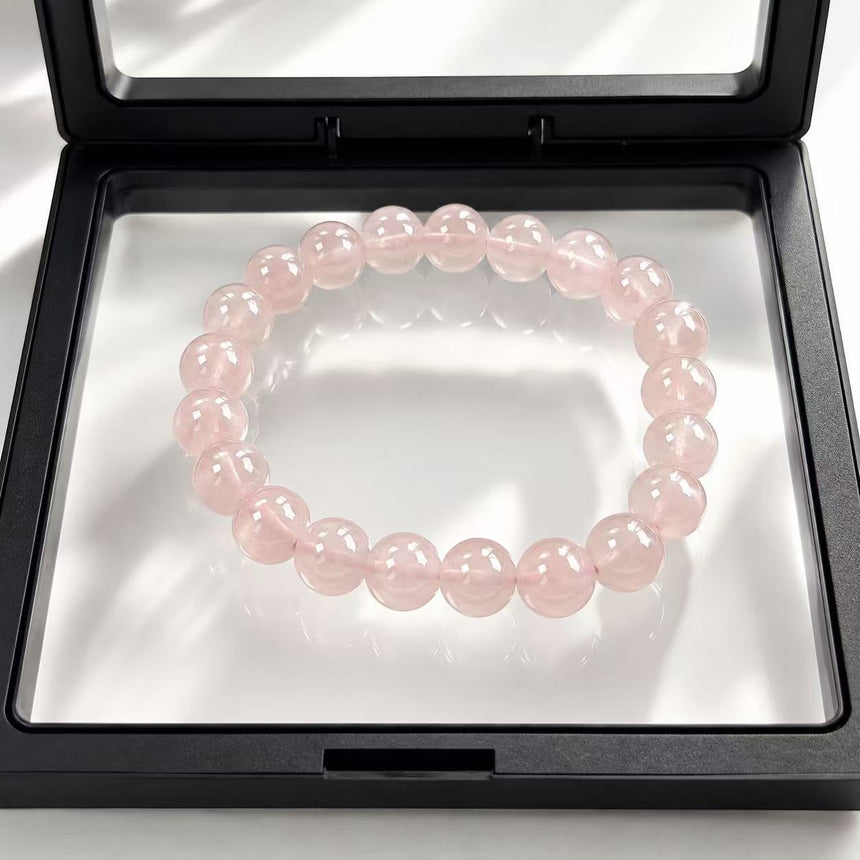 Natural Rose Quartz Genuine Pink Crystal Beaded Bracelet