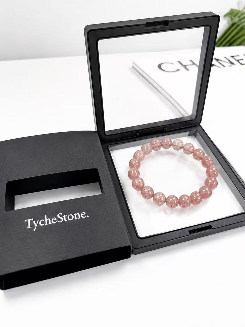 Natural Strawberry Quartz Crystal Bracelet – Genuine Pink Gemstone Beaded Bracelet