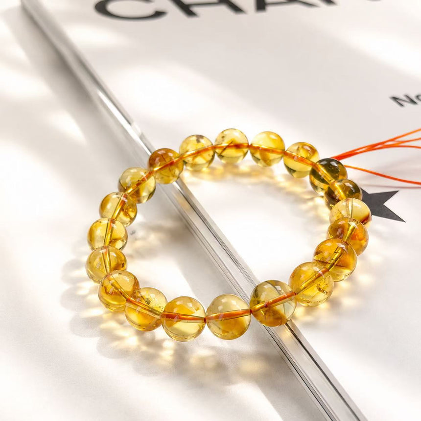 Natural Golden Citrine Crystal Bracelet – Genuine Yellow Gemstone Beaded Bracelet
