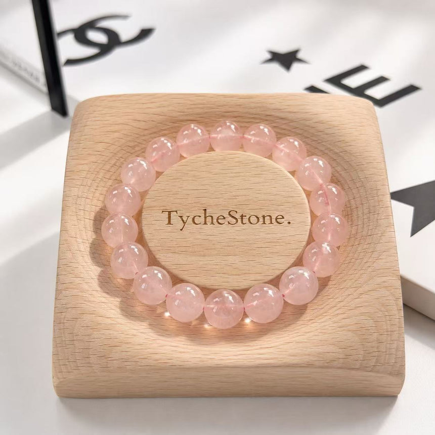 Natural Rose Quartz Genuine Pink Crystal Beaded Bracelet