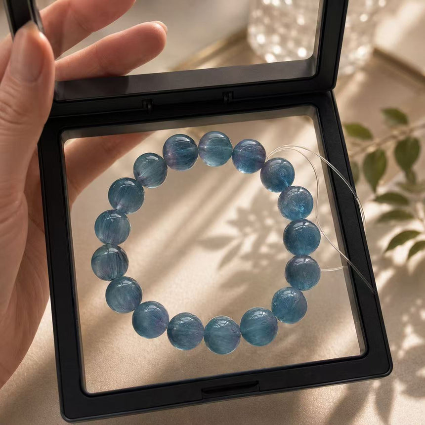 Natural Blue Apatite Crystal Beaded  Genuine Gemstone Bracelet