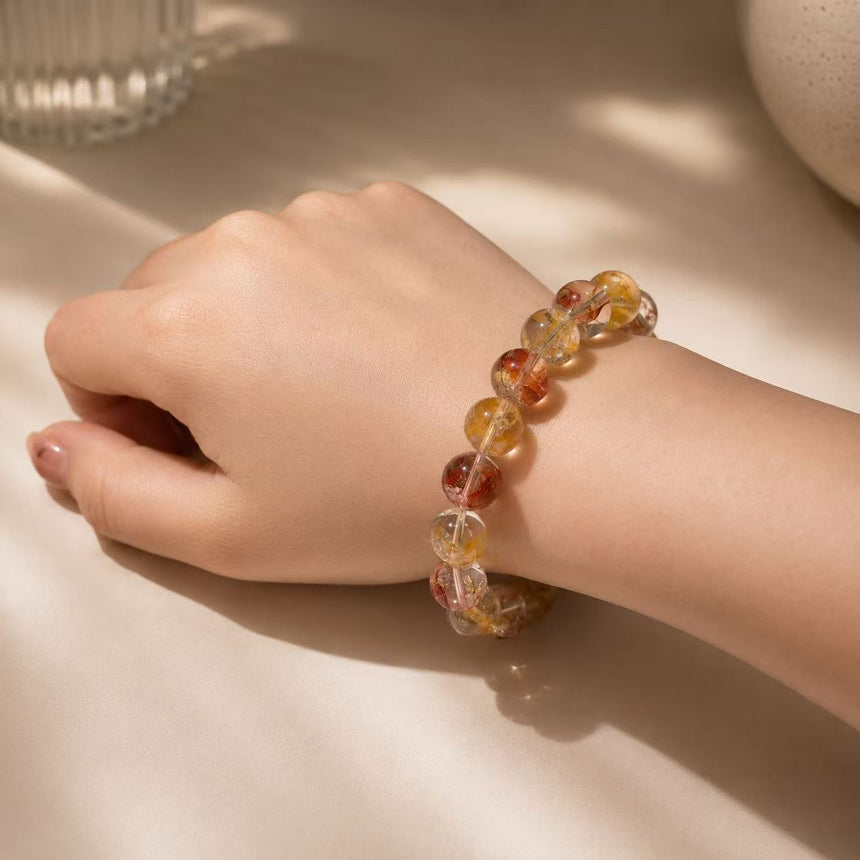 Natural Multi-Color Rutilated Quartz Crystal Bracelet