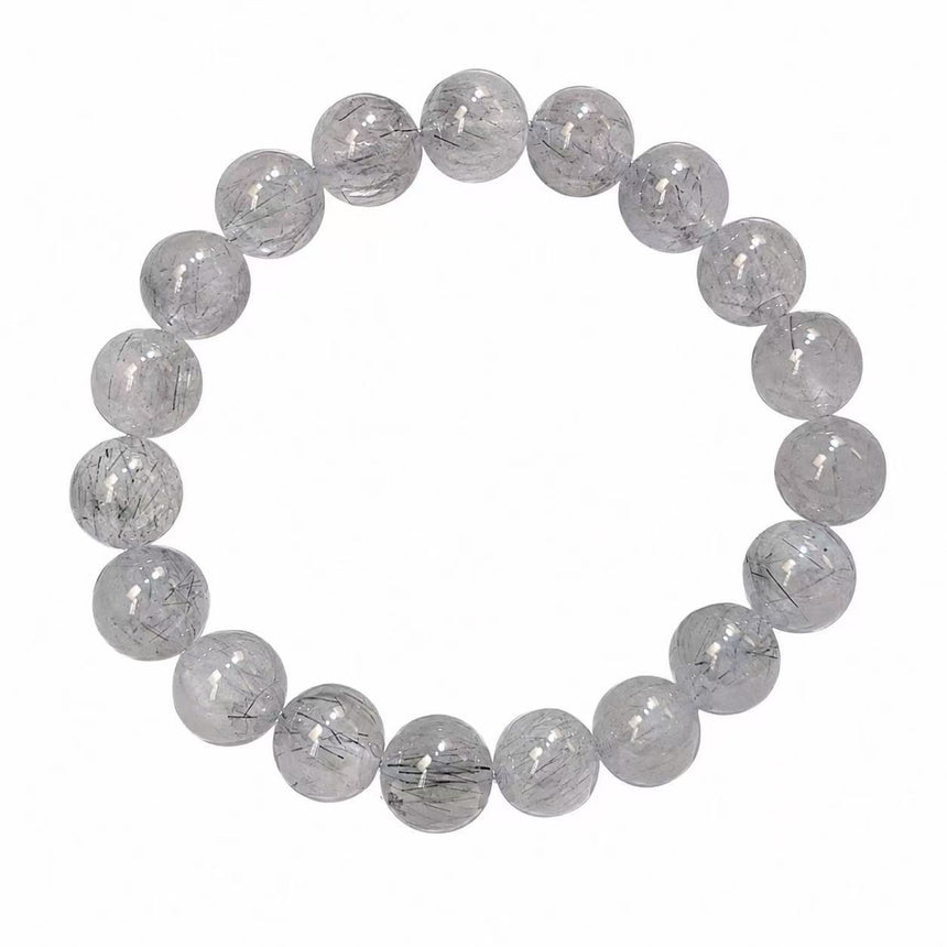Natural Black Rutilated Quartz Crystal Beaded Bracelet – Genuine Gemstone Bracelet