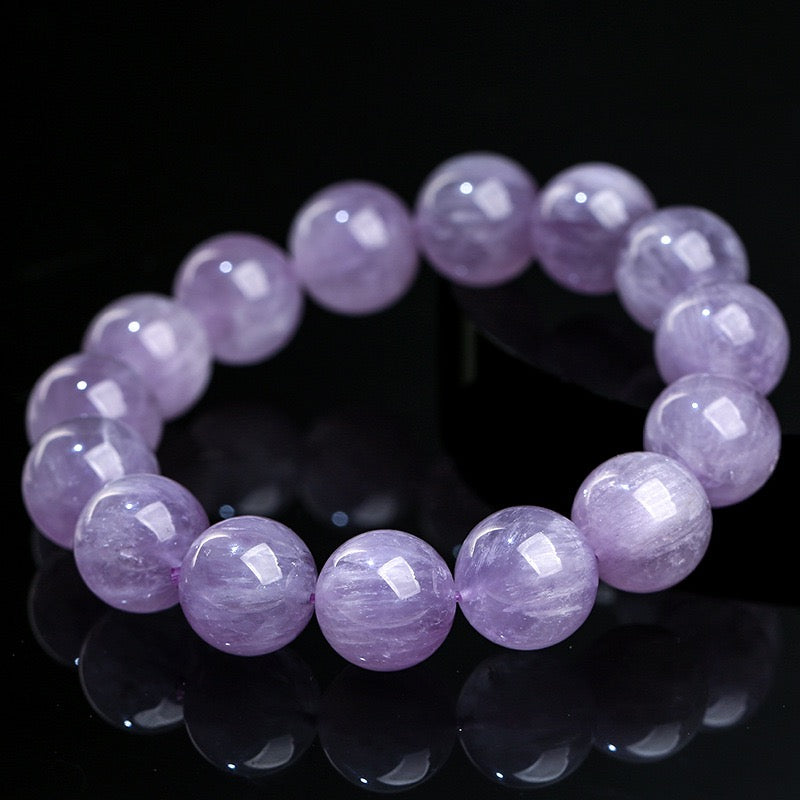 Natural Lavender Kunzite Crystal Bracelet – Premium Round Bead Gemstone Bracelet