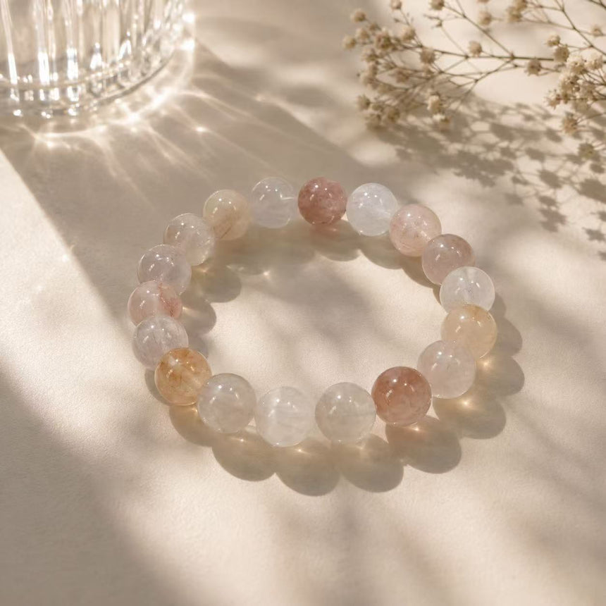 Natural Multi-Color Rutilated Quartz Crystal Beaded Bracelet – Genuine Gemstone Bracelet