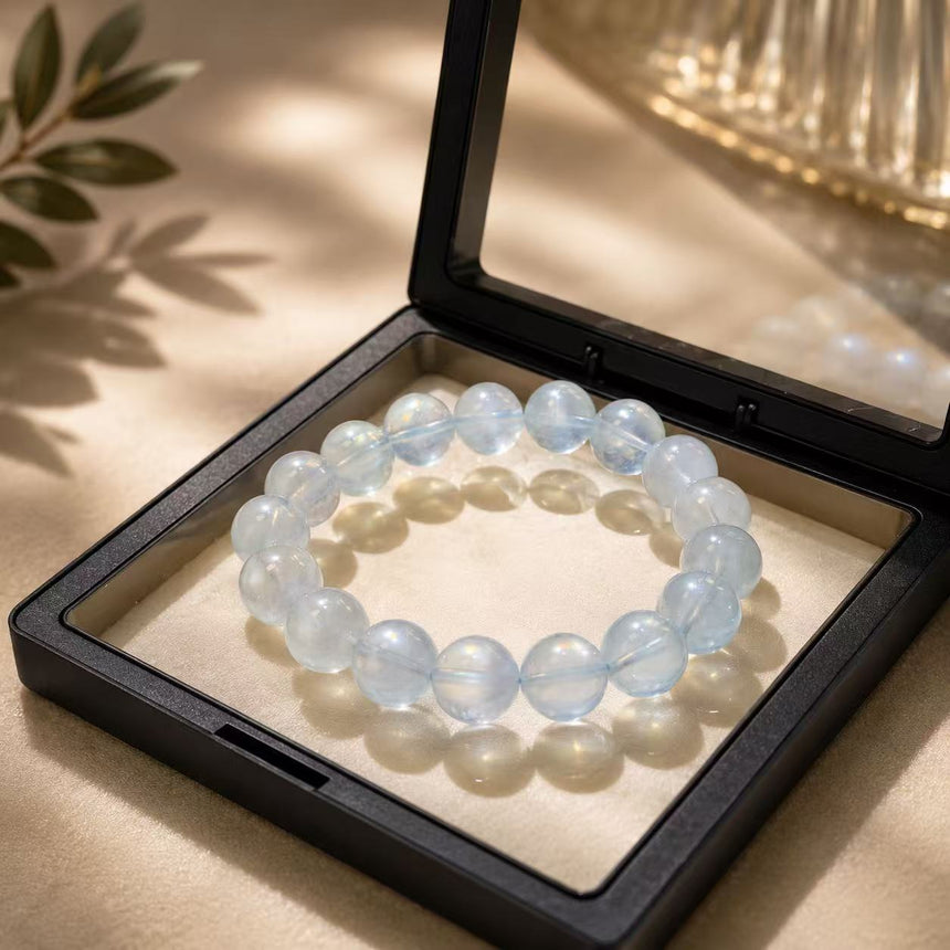 Natural Aquamarine Gemstone Beaded Bracelet