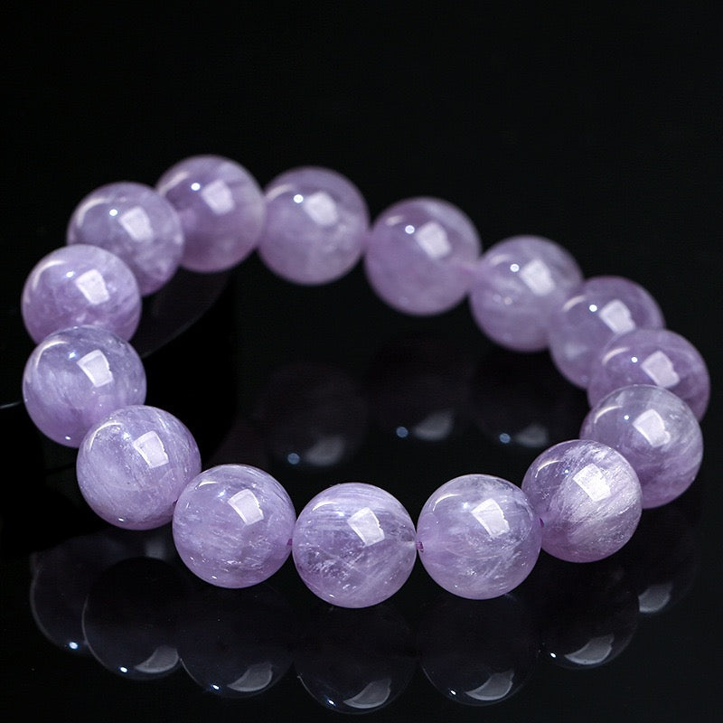 Natural Lavender Kunzite Crystal Bracelet – Premium Round Bead Gemstone Bracelet