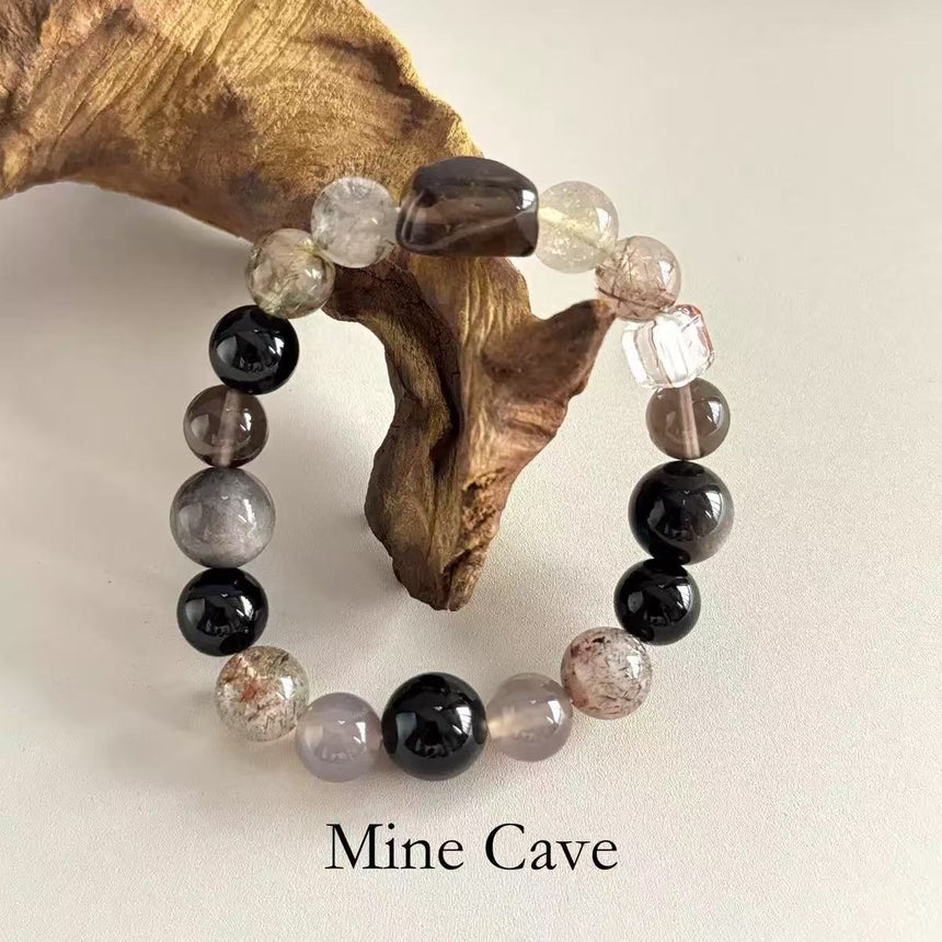 Natural Obsidian & Smoky Quartz Crystal Bracelet