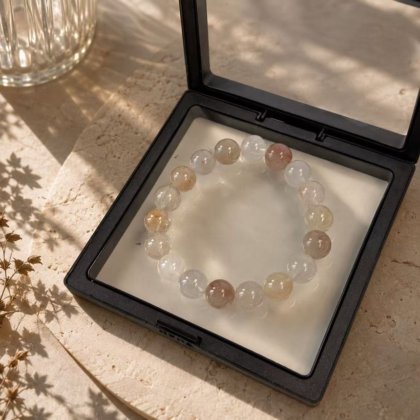 Natural Multi-Color Rutilated Quartz Crystal Beaded Bracelet – Genuine Gemstone Bracelet