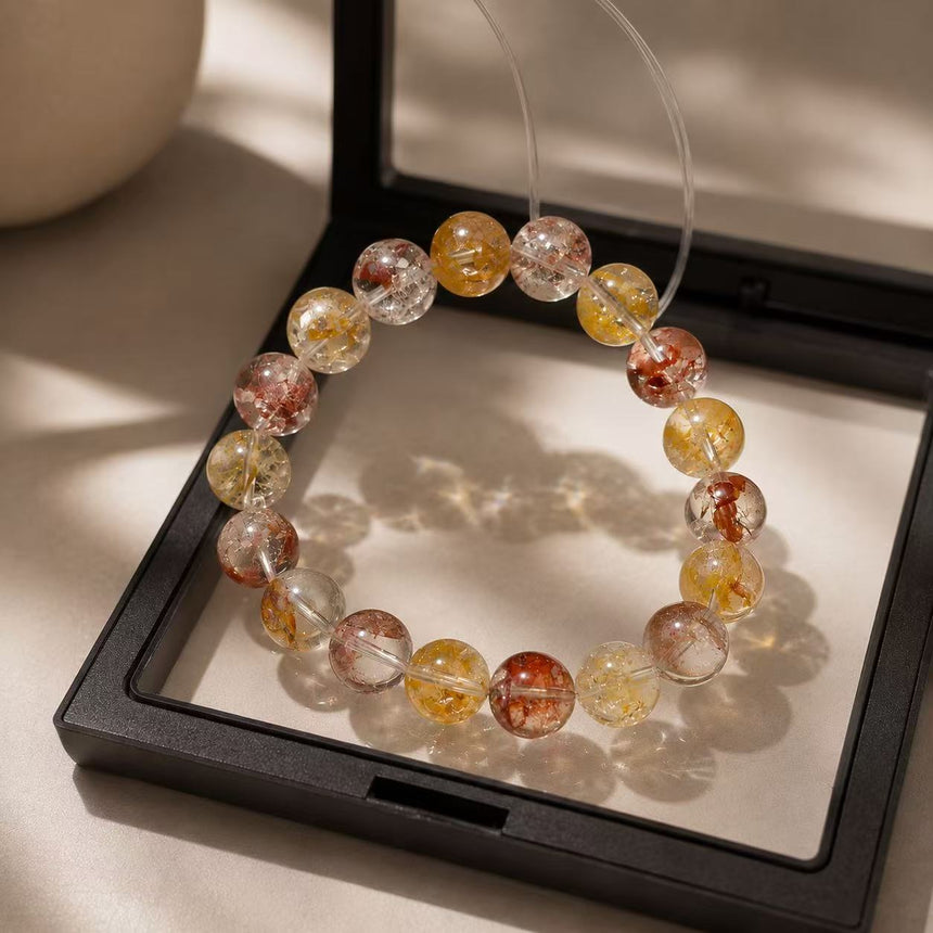 Natural Multi-Color Rutilated Quartz Crystal Bracelet