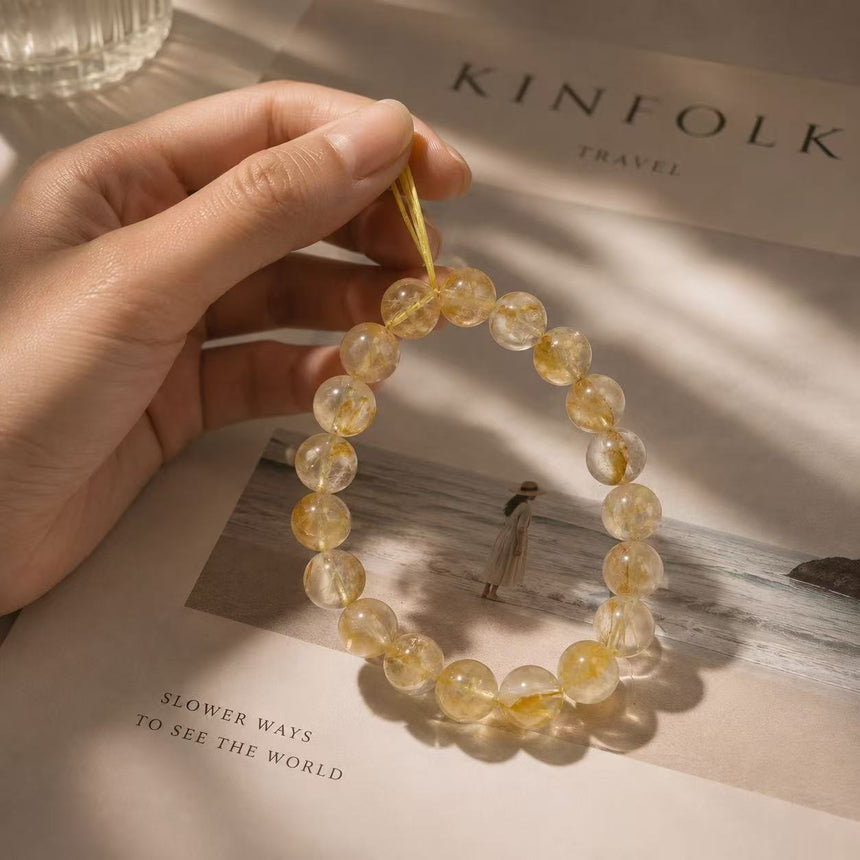 Natural Yellow Garden Quartz Crystal Bracelet | Genuine Gemstone Beaded Bracelet