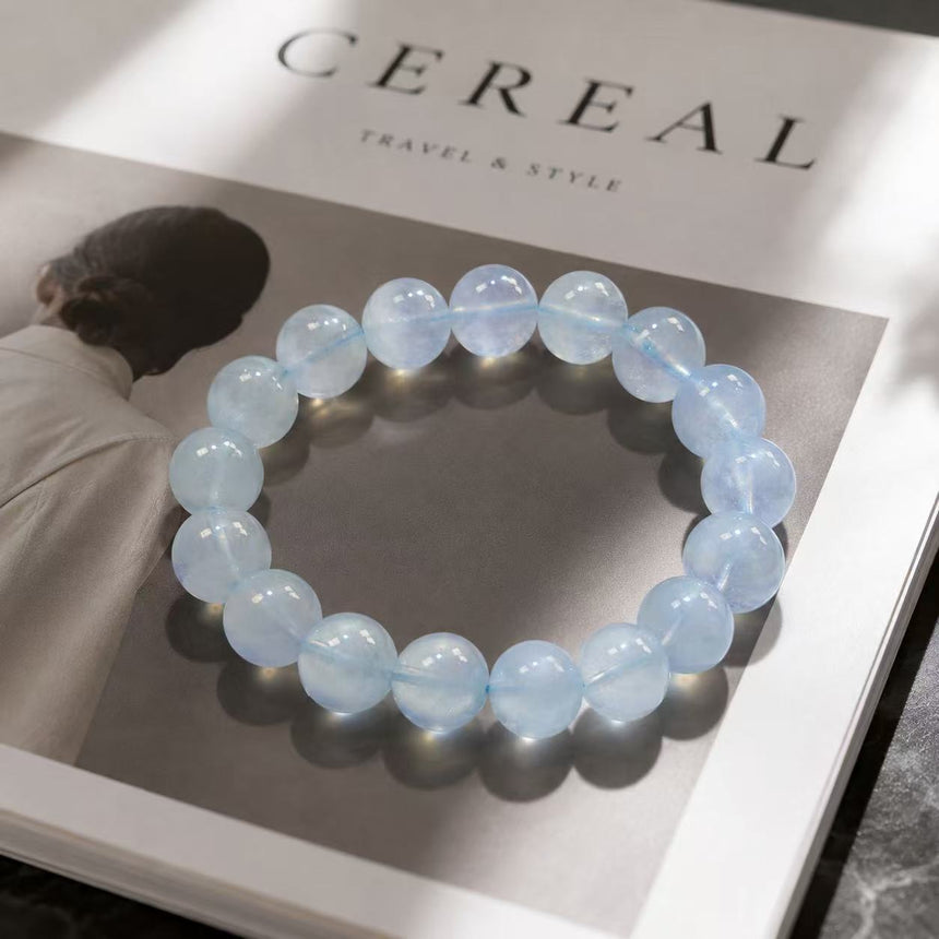 Natural Aquamarine Gemstone Beaded Bracelet