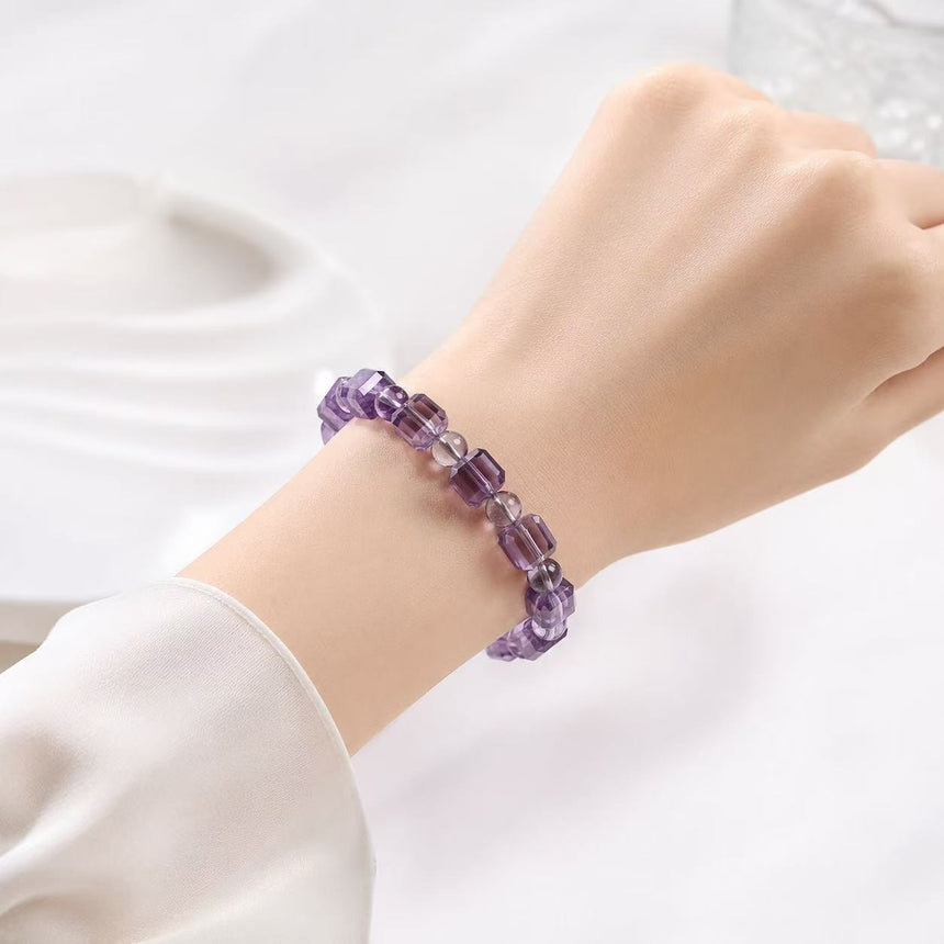 Natural Brazilian Amethyst Cube Crystal Bracelet