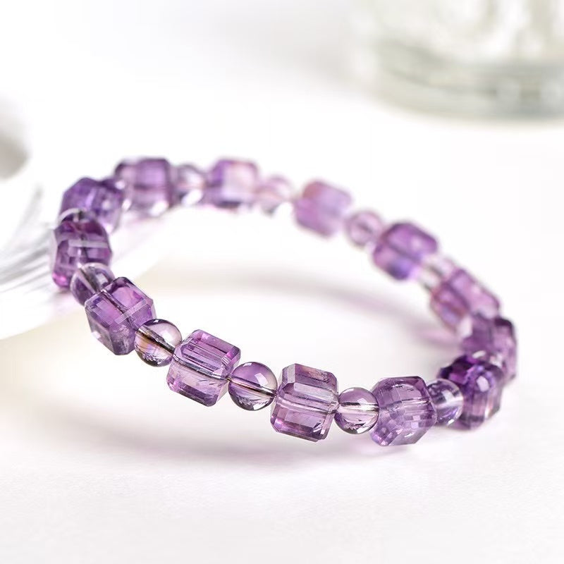 Natural Brazilian Amethyst Cube Crystal Bracelet