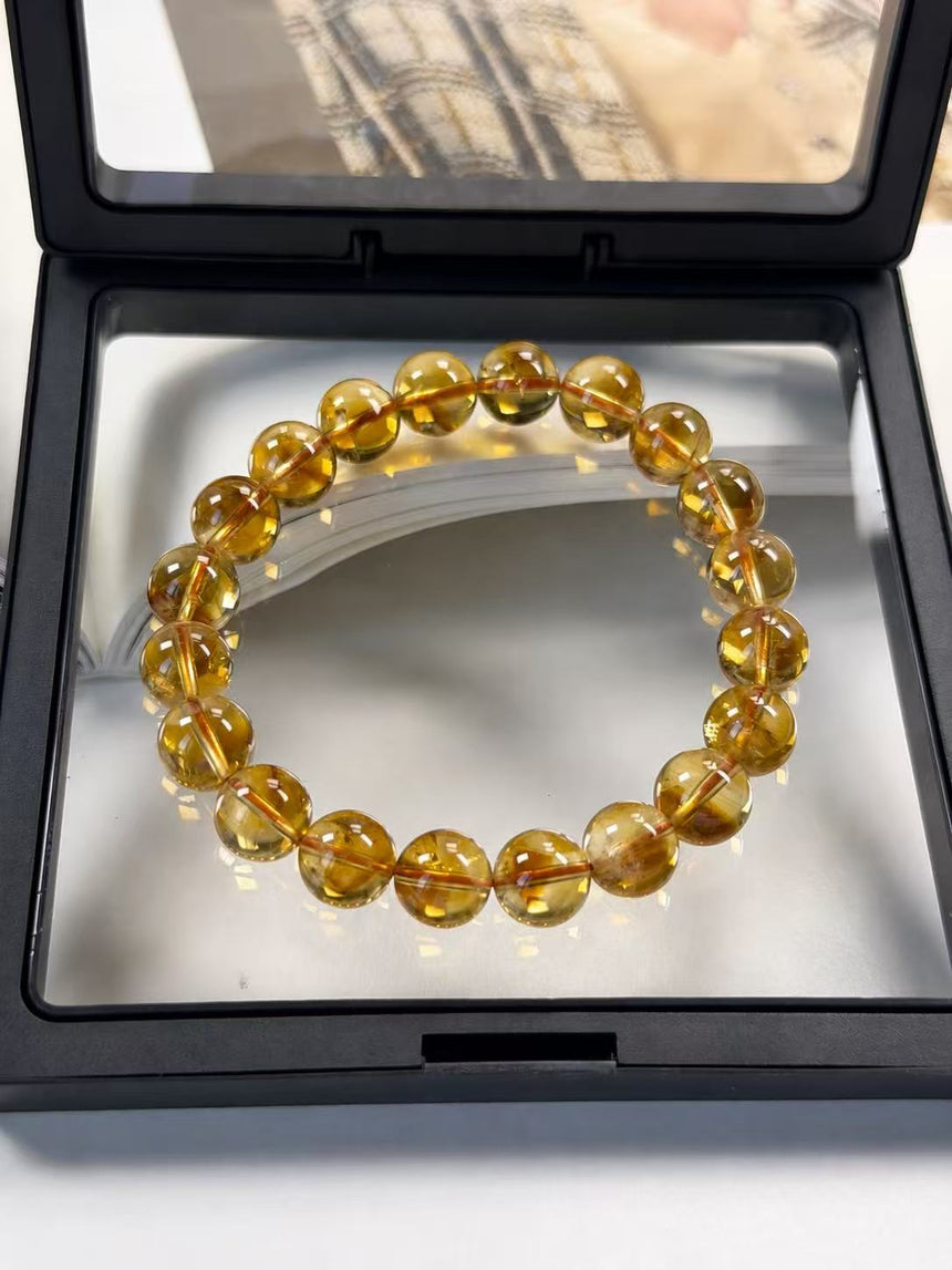 Natural Golden Citrine Crystal Bracelet – Genuine Yellow Gemstone Beaded Bracelet